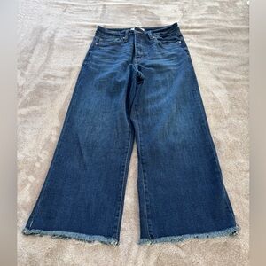 RFM Los Angeles Wide Leg Cropped Jeans Frayed Hem Dark Wash Size 9/29